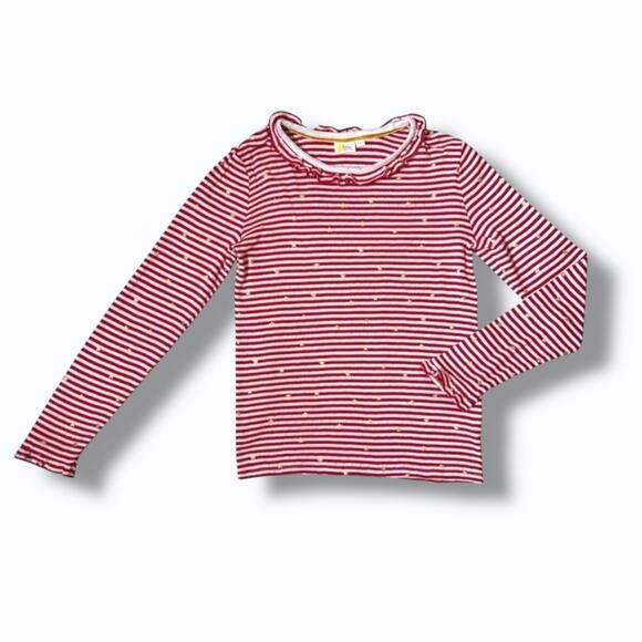 Boden Top Girls 9-10Y Red White Stripe Gold Star Pointelle Ruffle Long Sleeve - Picture 1 of 7